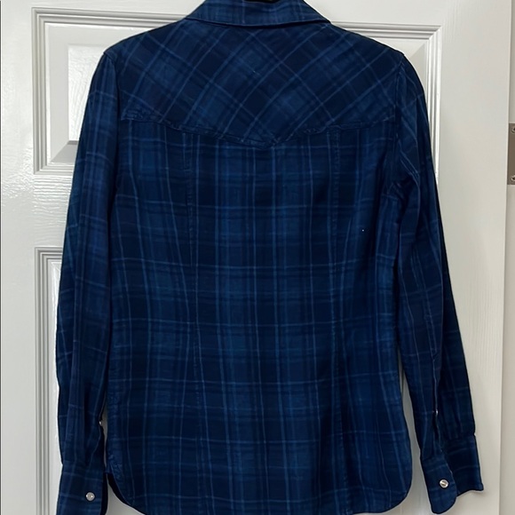 J. Crew “denim”/Navy plaid western style button front blouse - Picture 7 of 9